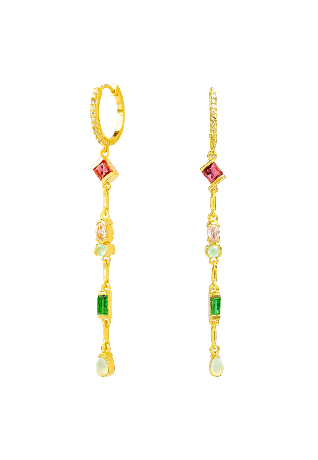 Hoop earrings with pendant and Catalan closure.