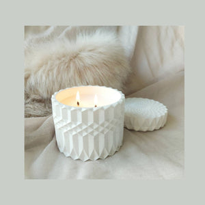 White Stone Candle Holder , with lid