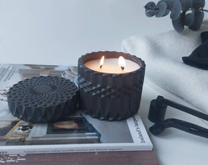 Black Stone Candle Holder , with lid