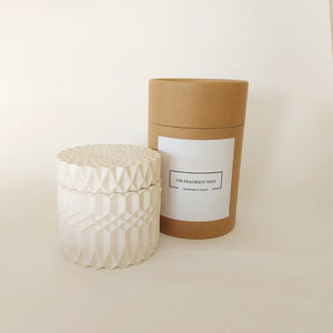 White Stone Candle Holder , with lid